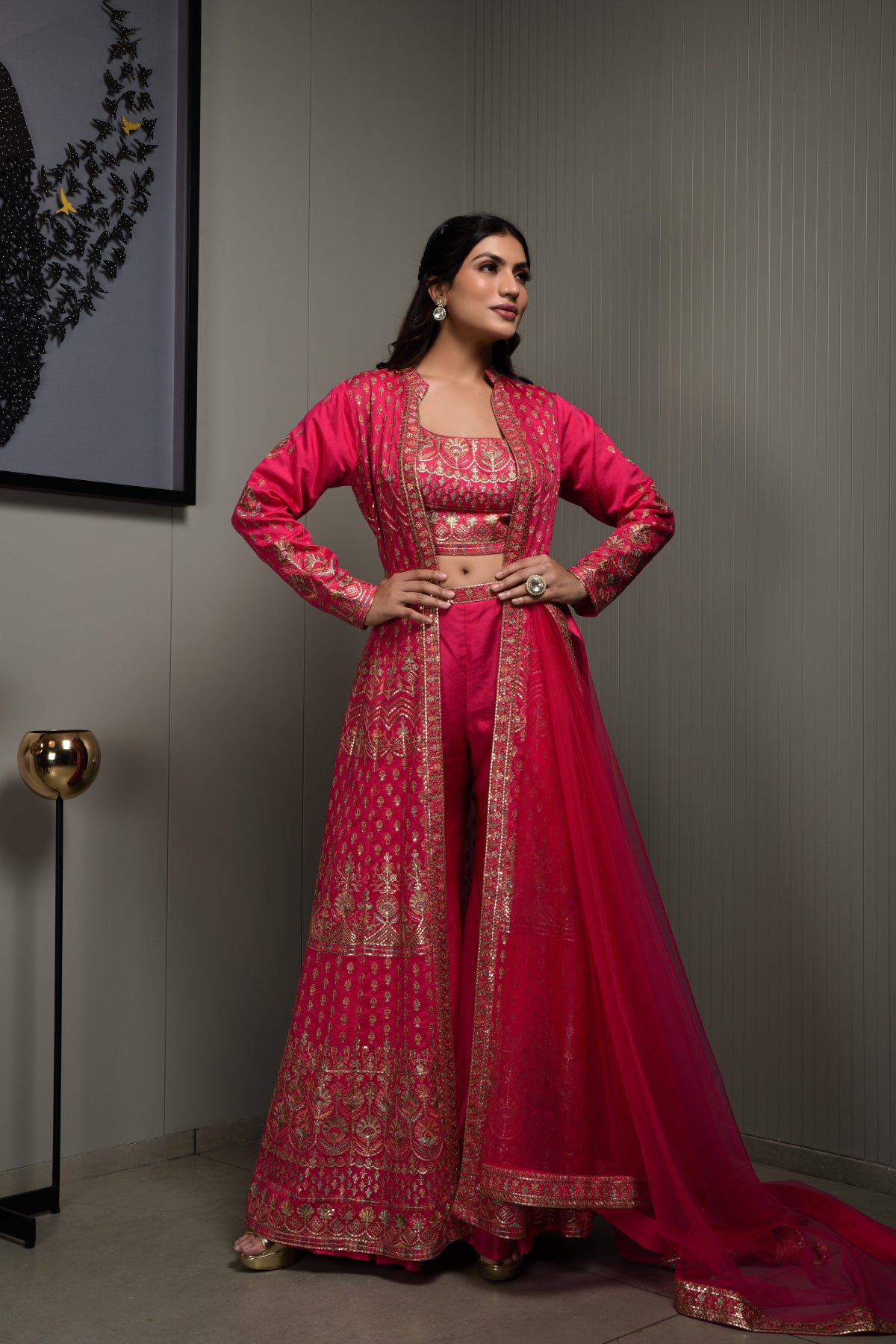 Deep Pink Chanderi Silk Fabric Women Ethnic Wear