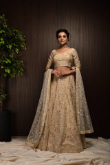 Wedding Wear Blanched Almond Organza Silk Lehenga Choli