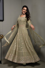 Morellous Dark Sea Green Chanderi Silk Salwar Suit