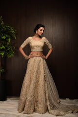 Wedding Wear Blanched Almond Organza Silk Lehenga Choli