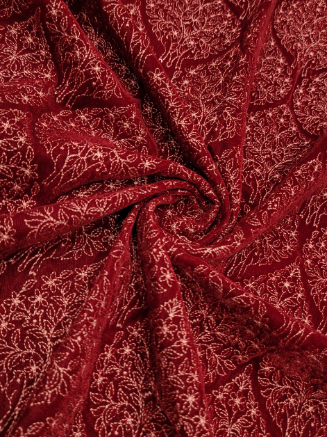 Designer Maroon Floral Embroidery Work Velvet Fabrics