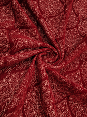Designer Maroon Floral Embroidery Work Velvet Fabrics