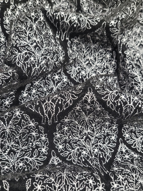 Designer Black Floral Embroidery Work Velvet Fabrics
