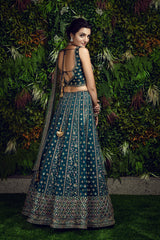 Designer Rama Green Embroidered Lichi Silk Lehenga Choli