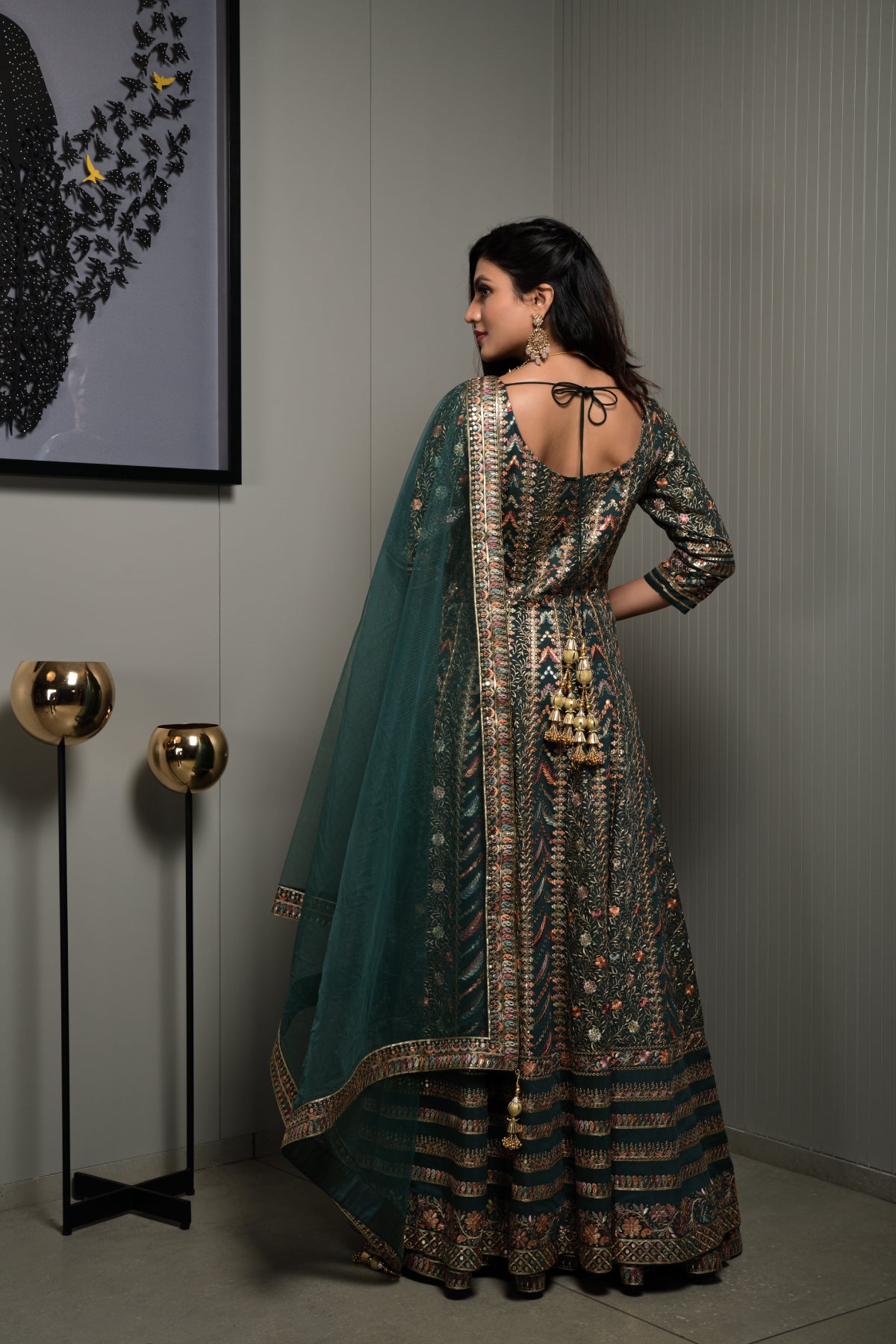Bottle Green Chanderi Silk Embroidered Salwar Suit