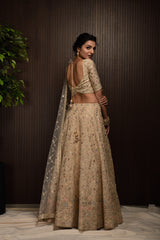 Wedding Wear Blanched Almond Organza Silk Lehenga Choli