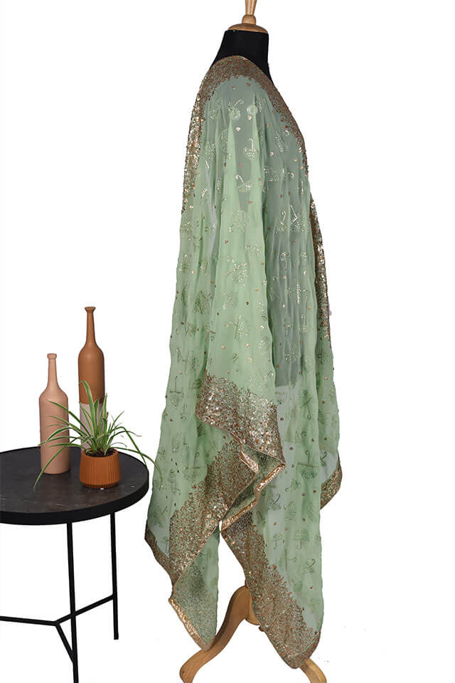 Exclusive Light Green Georgette Embroidery Dupatta
