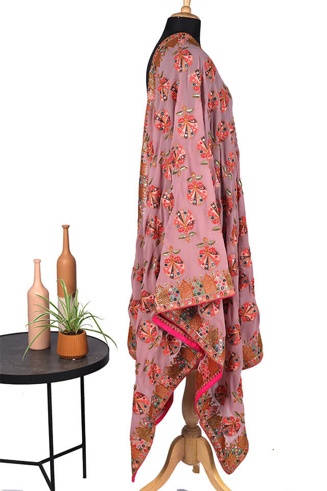Classic Light Pink Georgette Embroidery Dupatta