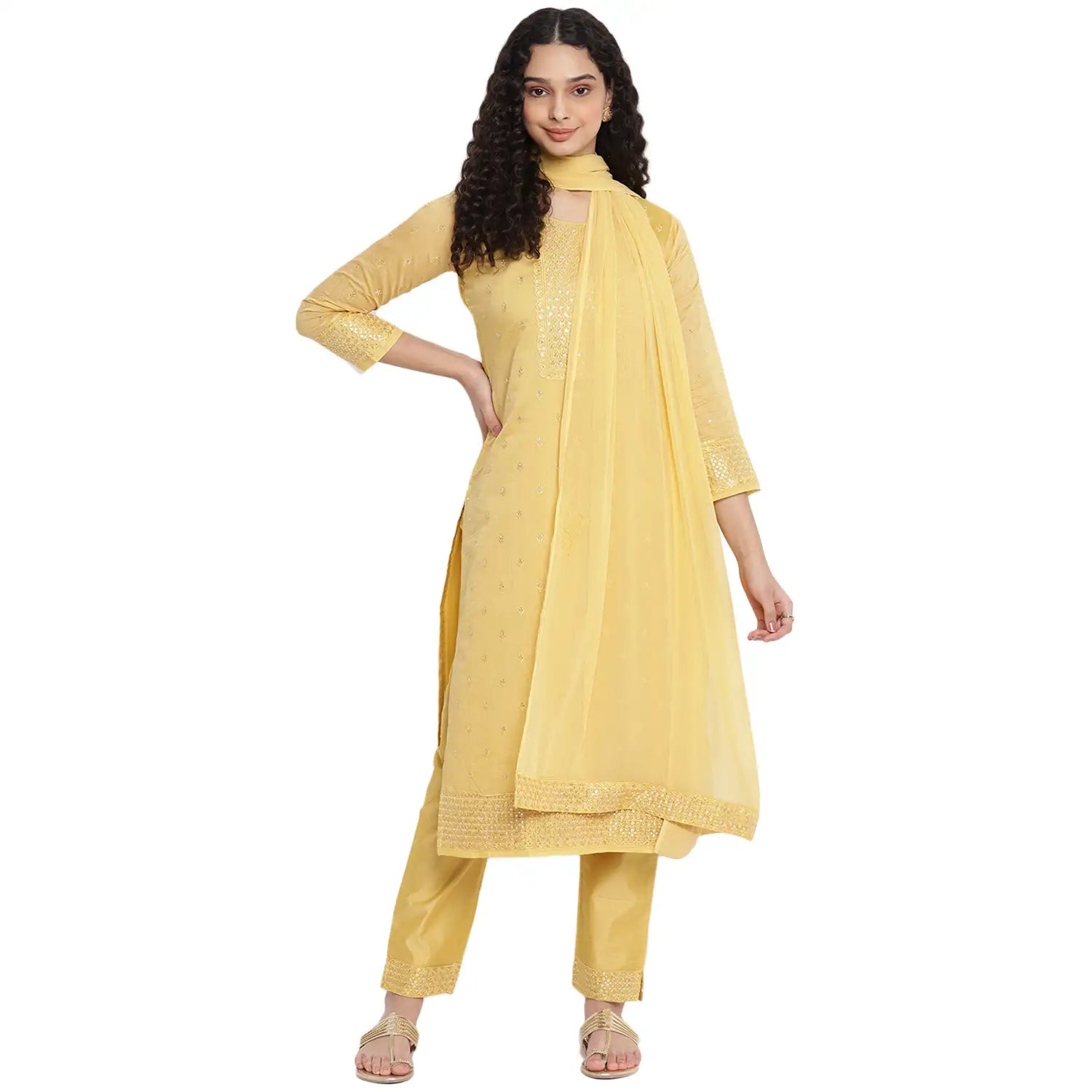 Chanderi Silk Yellow Salwar Suit