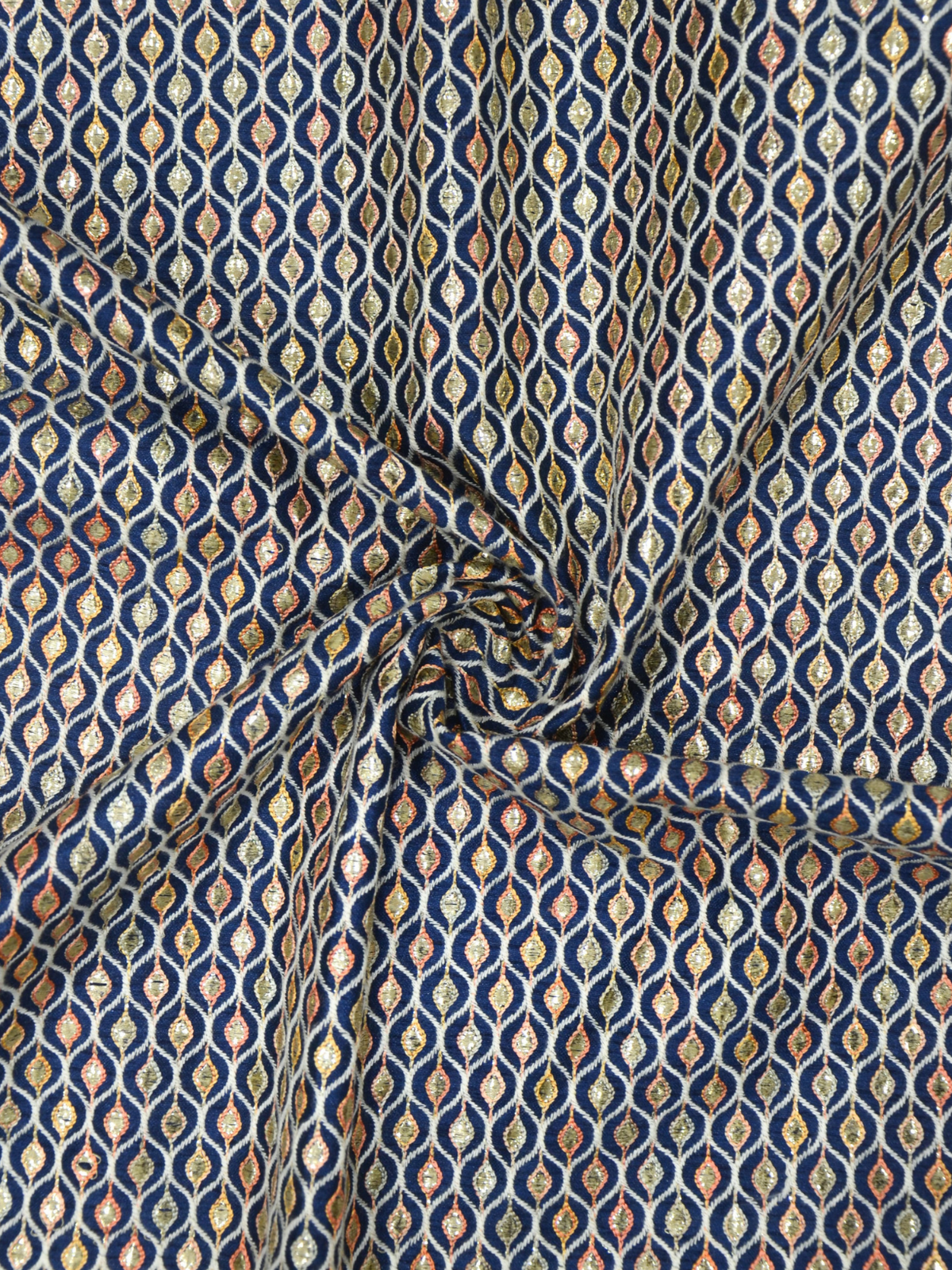 Midnight Blue Foil Embroidery Work Pure Silk Kurta For Fabric