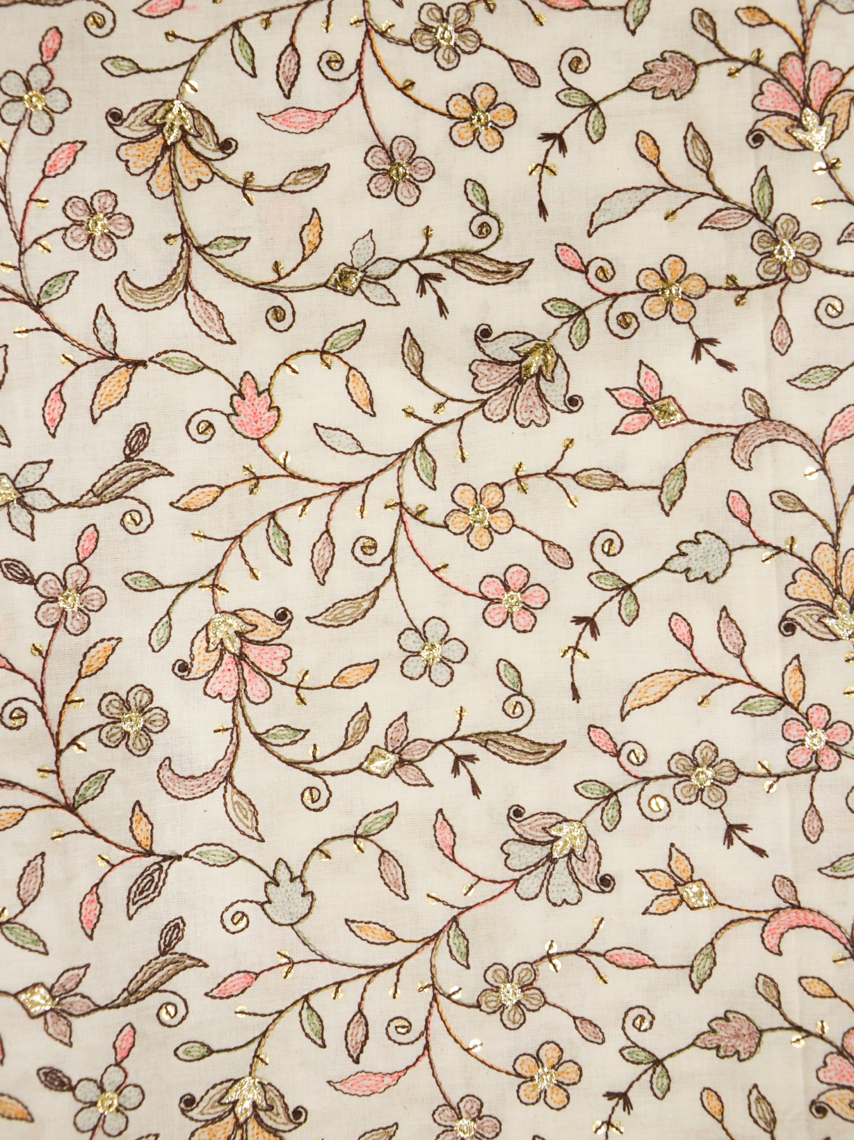 Designer White Floral Sequence Embroidery Dyeable Cotton Fabric
