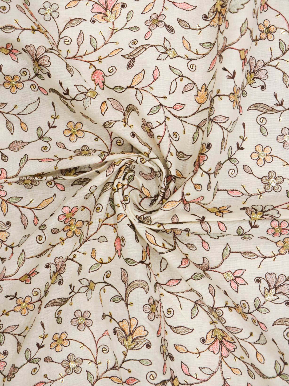 Designer White Floral Sequence Embroidery Dyeable Cotton Fabric