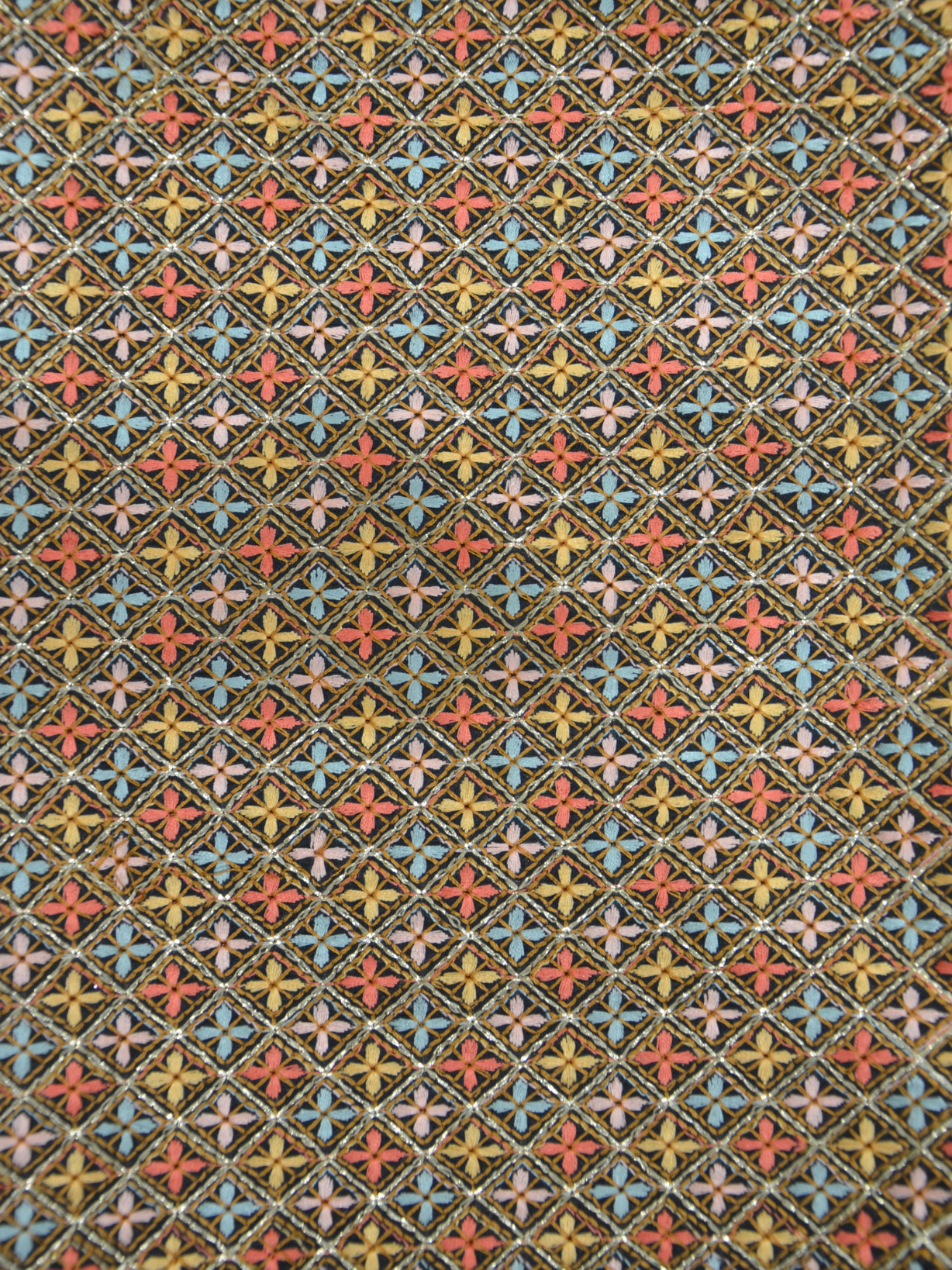 Black Sequence Small Checks Embroidery Chanderi Silk Fabric