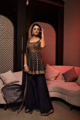 Function Wear Navy Blue Mulan Silk Sharara Suit