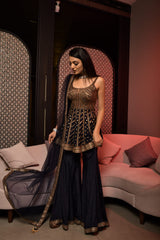 Function Wear Navy Blue Mulan Silk Sharara Suit