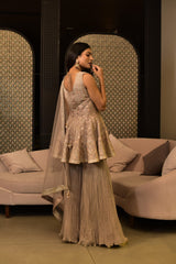 Classic  Grey Gnocchi Silk Embroidered Sharara Style Suit