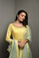 Glorious Yellow Chanderi Silk Anarkali Suit