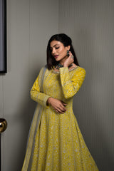 Embellished Yellow Chanderi Silk Anarkali Suit