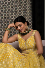Designer Yellow Lichi Silk Fabric Lehenga Choli