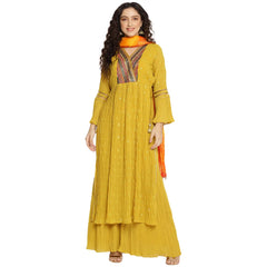 Designer Yellow Pure Silk Salwar Suit For Party Wear