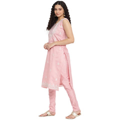 Light Pink Chanderi Silk Kurti Pant With Dupatta