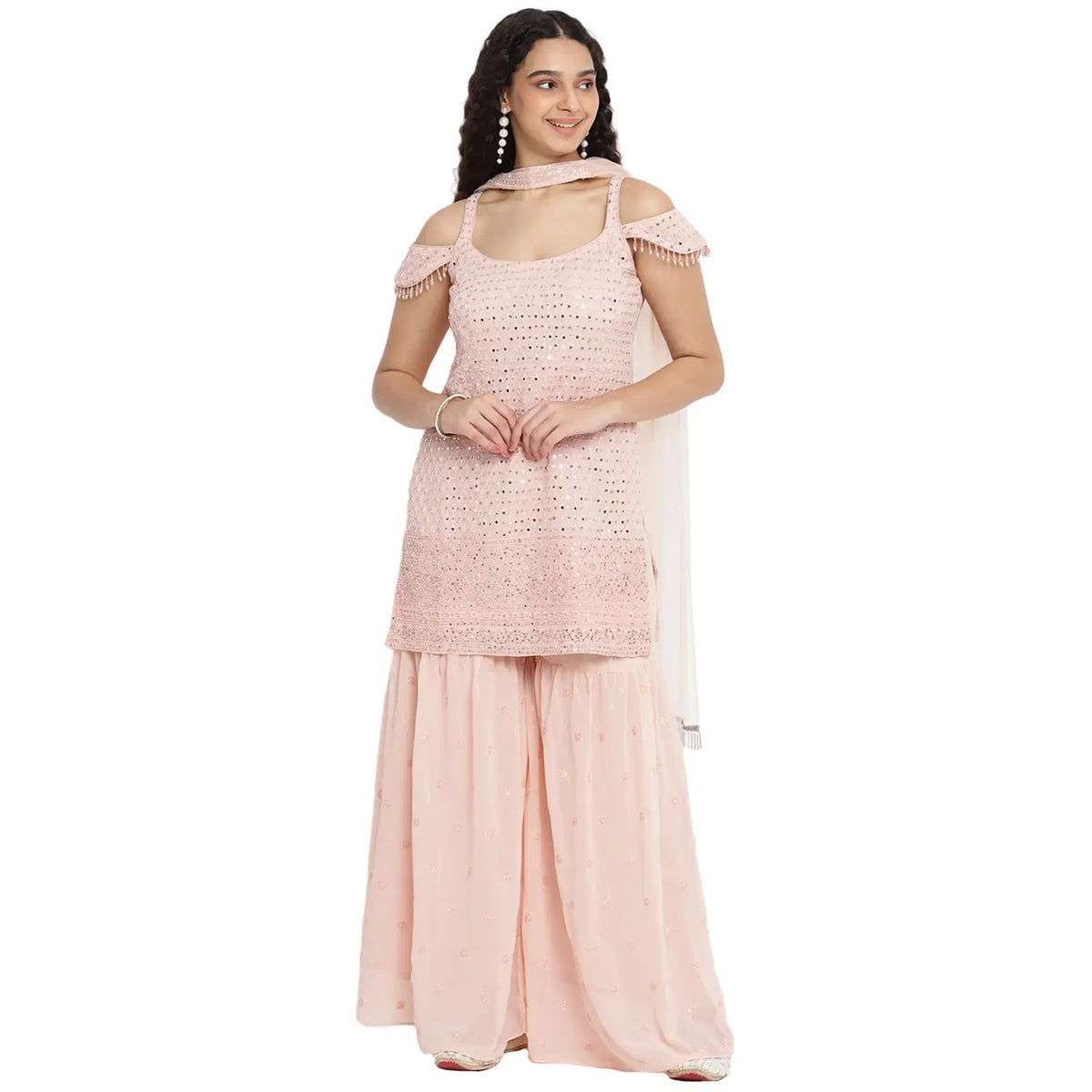 Georgette Light Pink Paplon Sharara